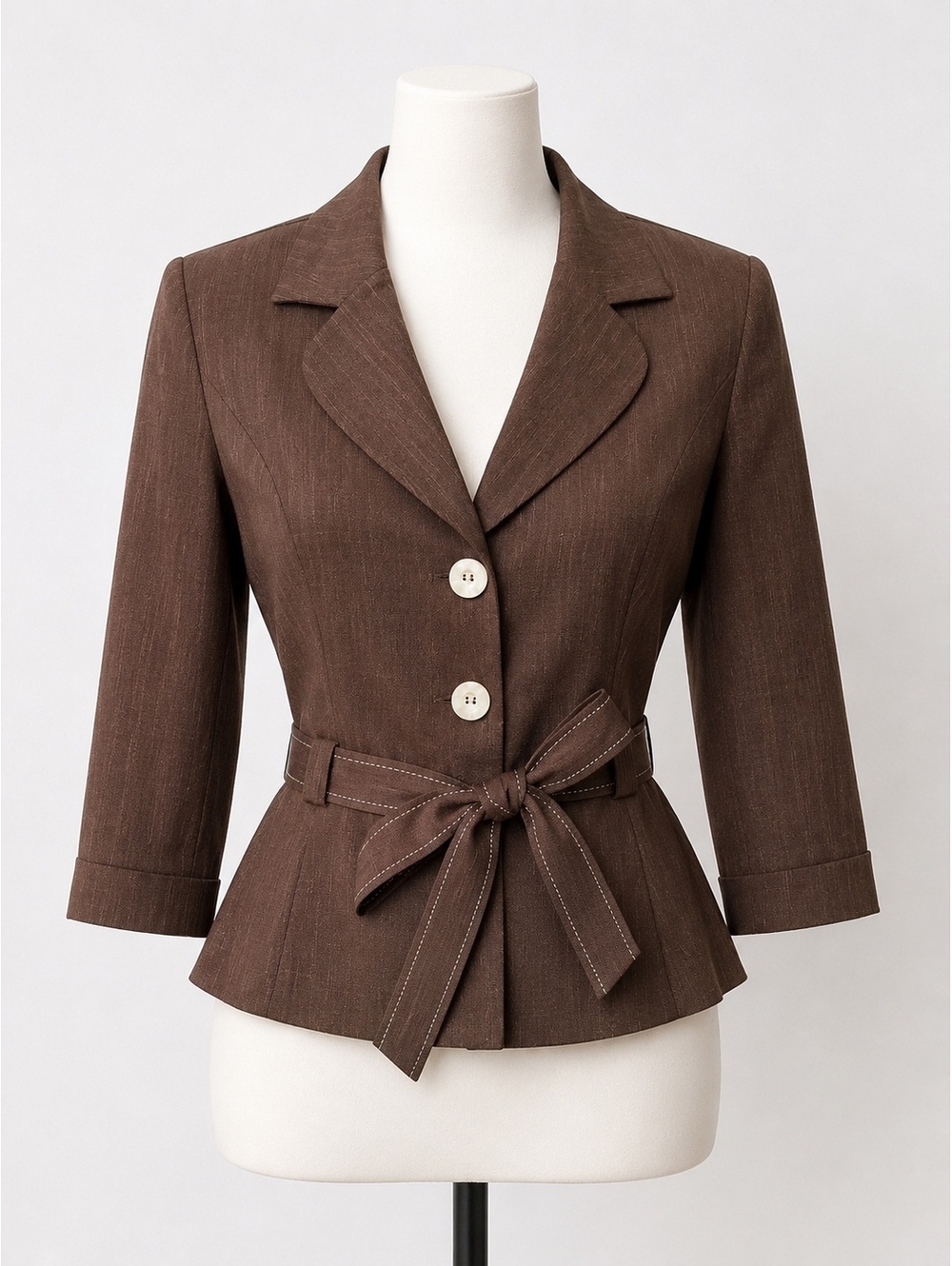 Studio I Petite 12P Brown Belted Blazer Fitted Cinched Waist Y2K Office Siren
